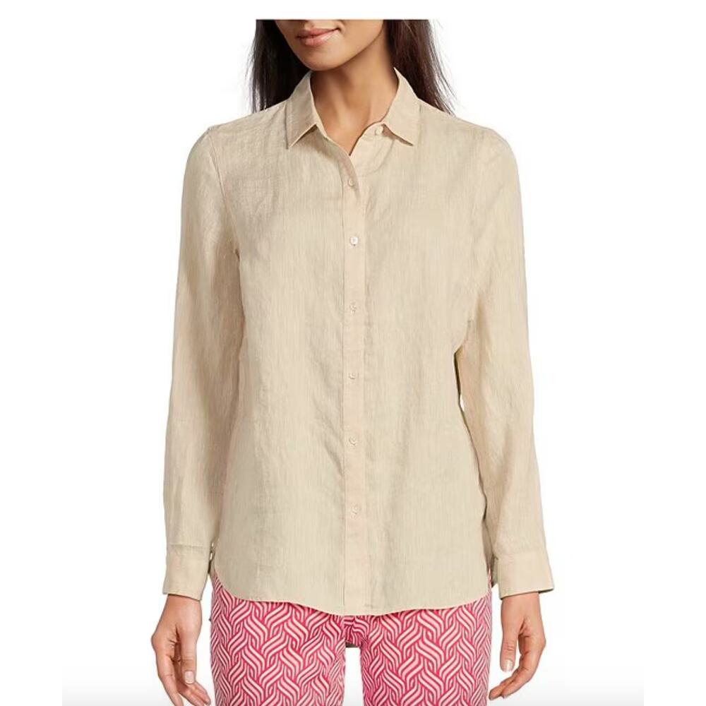 J.McLaughlin Britt Linen Point Collar Long Sleeve Button Front Blouse